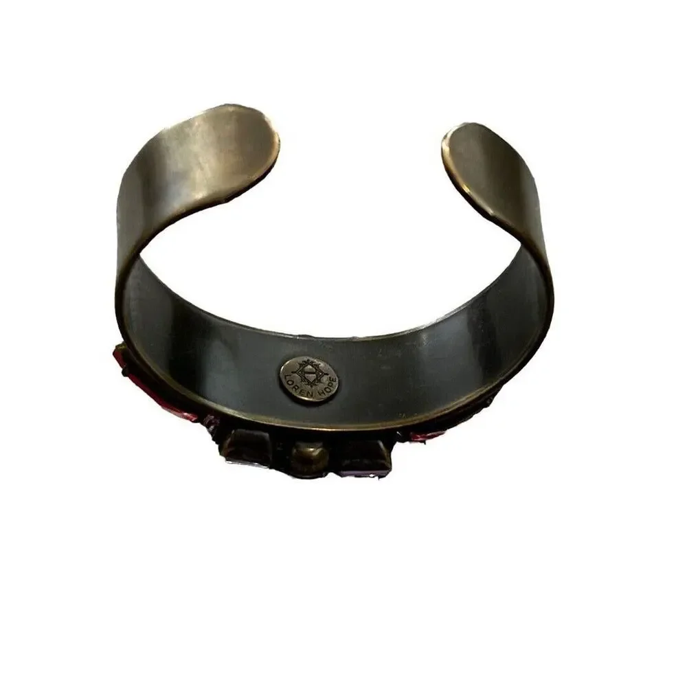 Loren Hope Vintage Brass Cuff Bracelet Statement Rhinestone